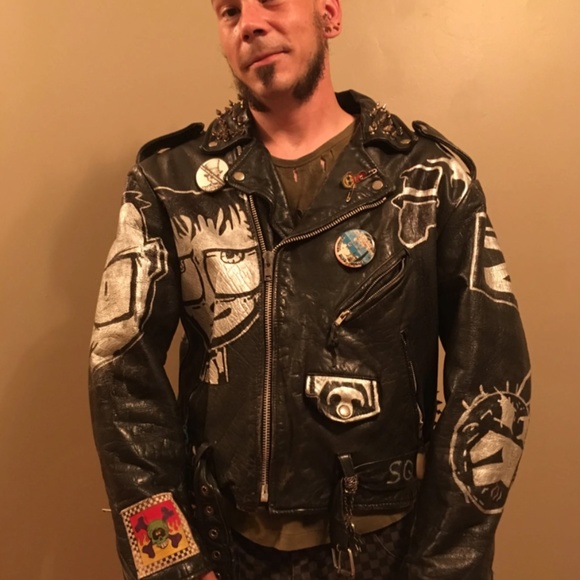 Hand-painted Johnny The Homicidal Maniac (JTHM) Black Leather Biker Jacket - Picture 3 of 8
